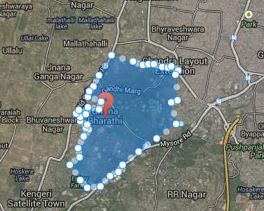 Bangalore University campus marked for area measurement with gmaps area calculator